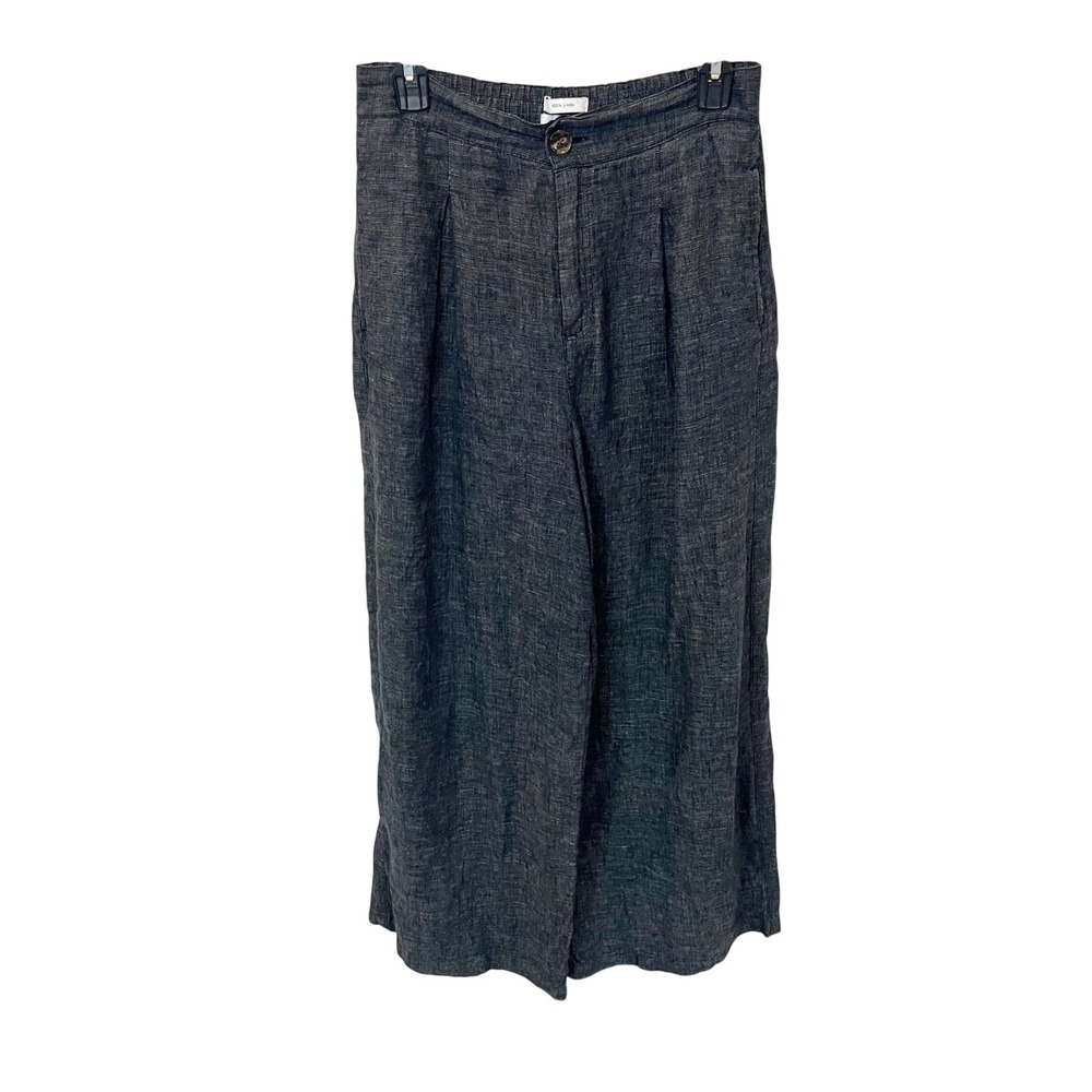 Halston Women Linen Wide Leg Pleat Front Pants Charcoal Gray High Rise Size 6